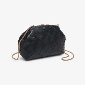 Moda Luxe Black Woven Clutch with Gold Chain